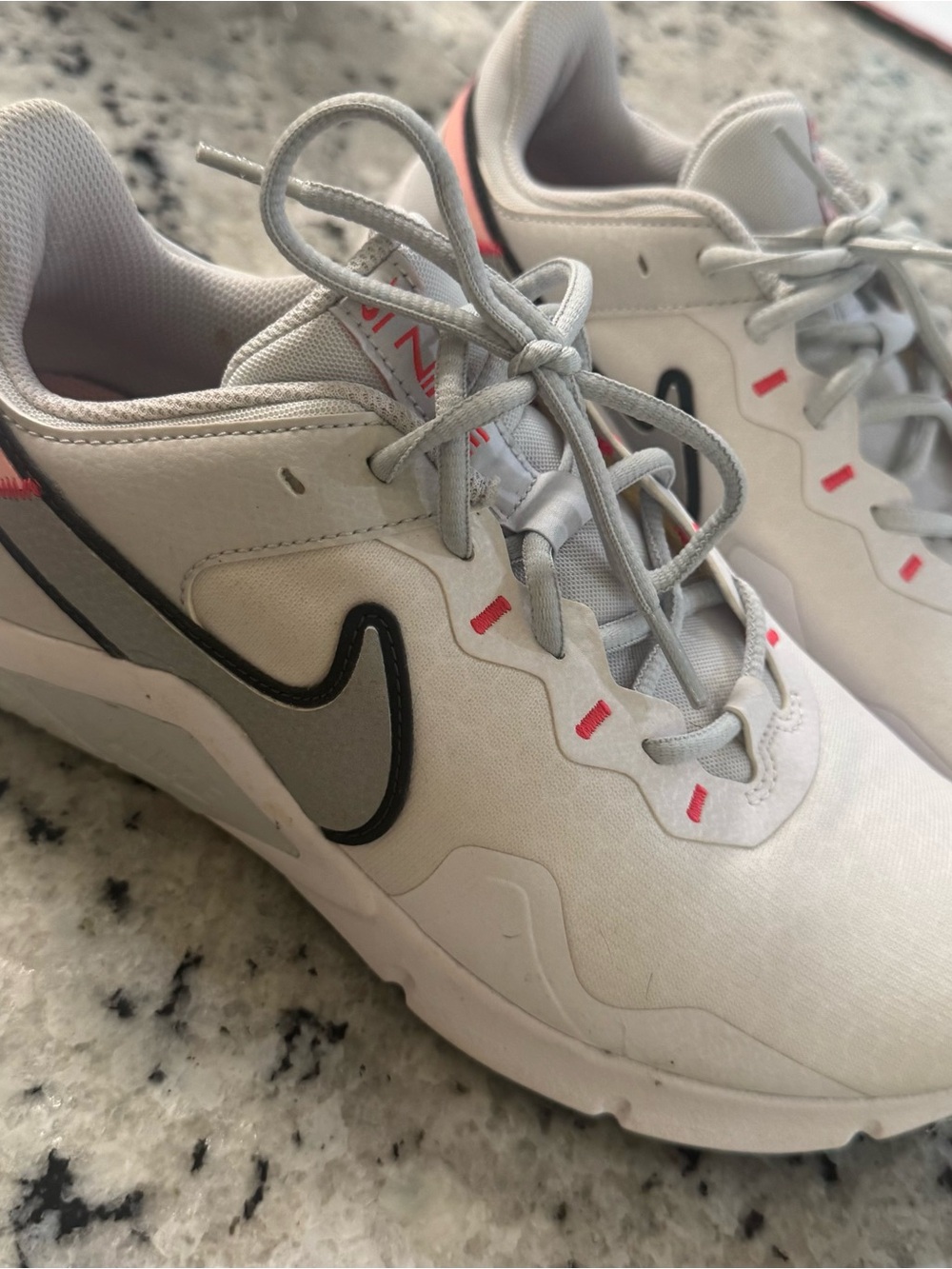 Nike White with Light Gray Athletic Sneakers with Pink/Gray/Black Swoosh